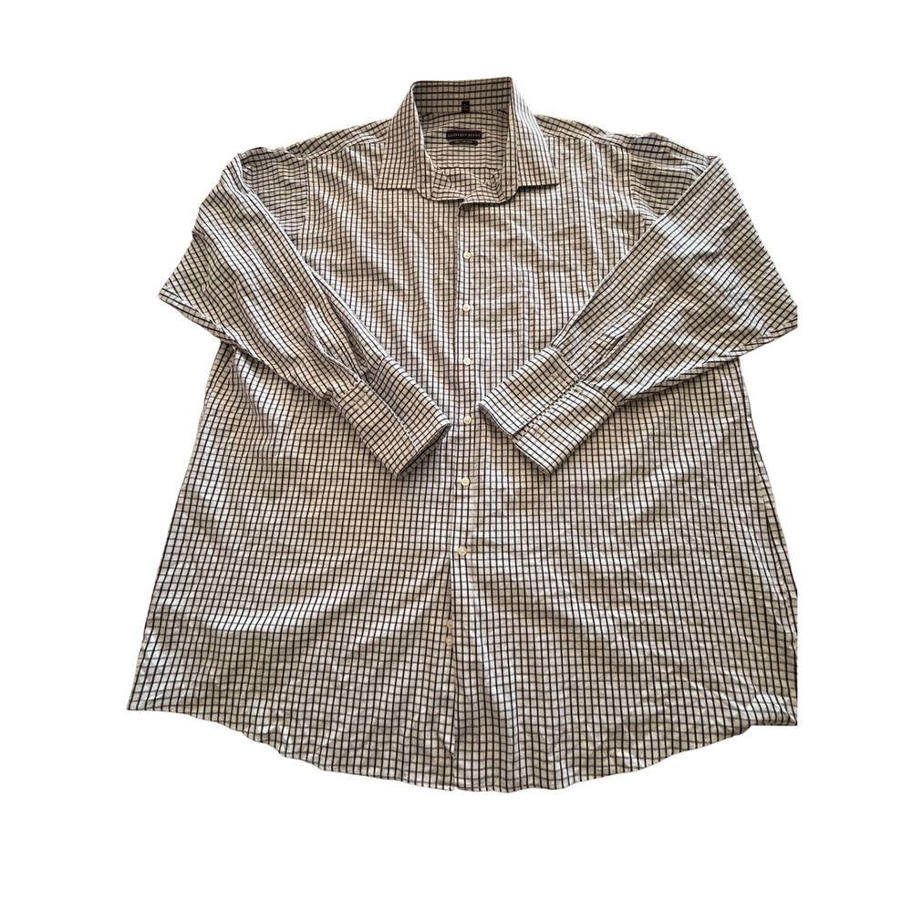 Geoffrey Beene Mens Tall No Iron Button Down Shirt Black White Grid 20 35/36